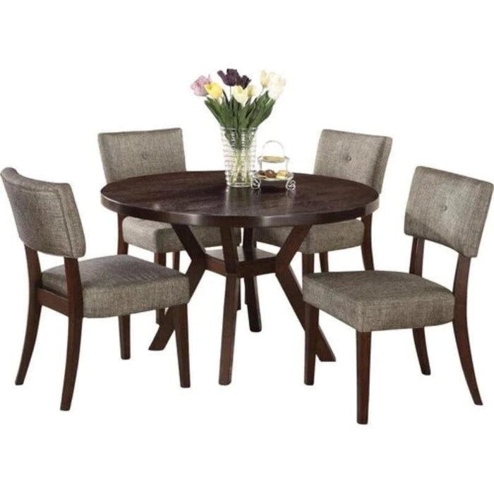 Handmade Stylish Modern Chair with Round Dining Table (Set of 5, Walnut Finish) - WoodenTwist