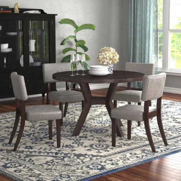 Handmade Stylish Modern Chair with Round Dining Table (Set of 5, Walnut Finish) - WoodenTwist