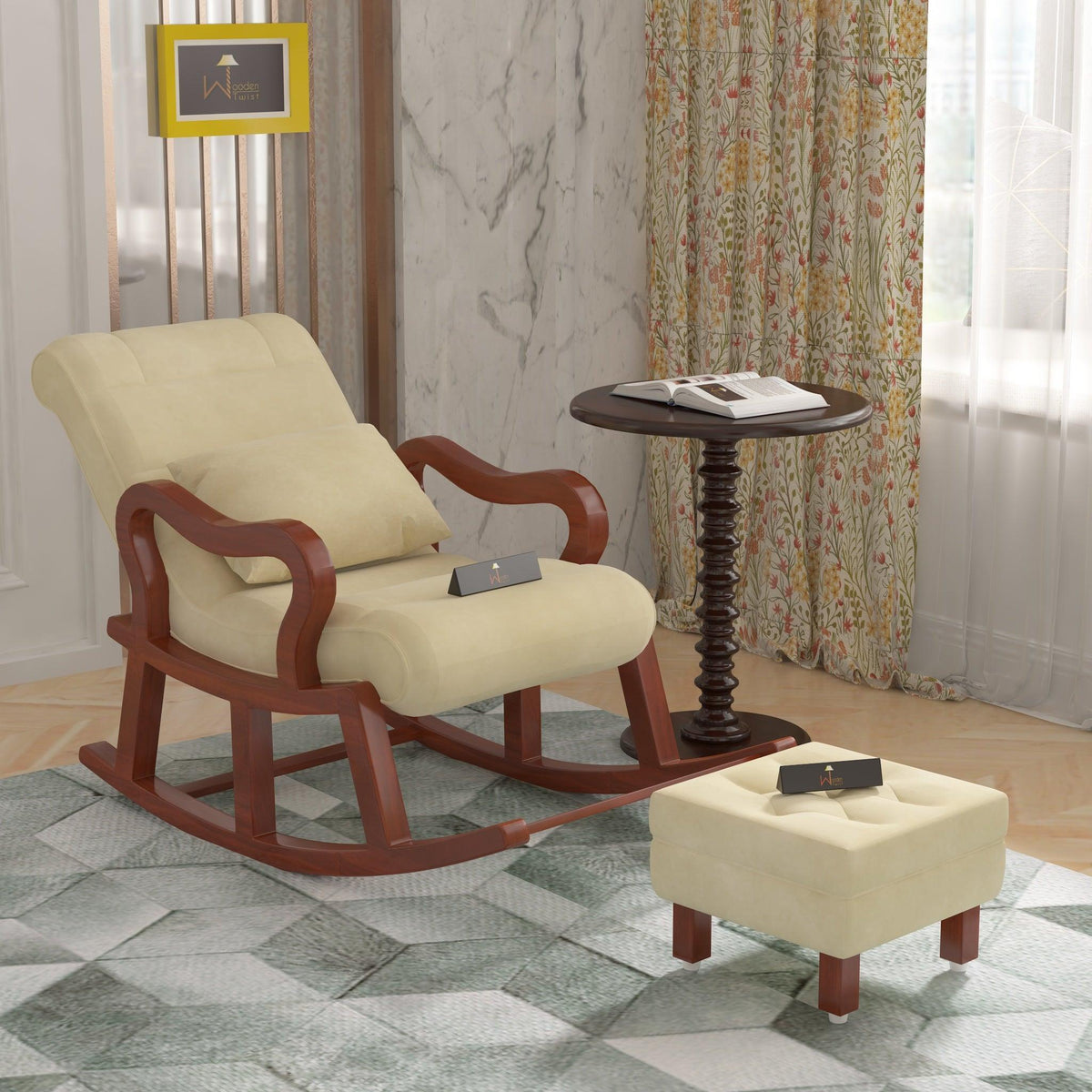 Recliner Wooden Rocking Chair with Footrest - WoodenTwist
