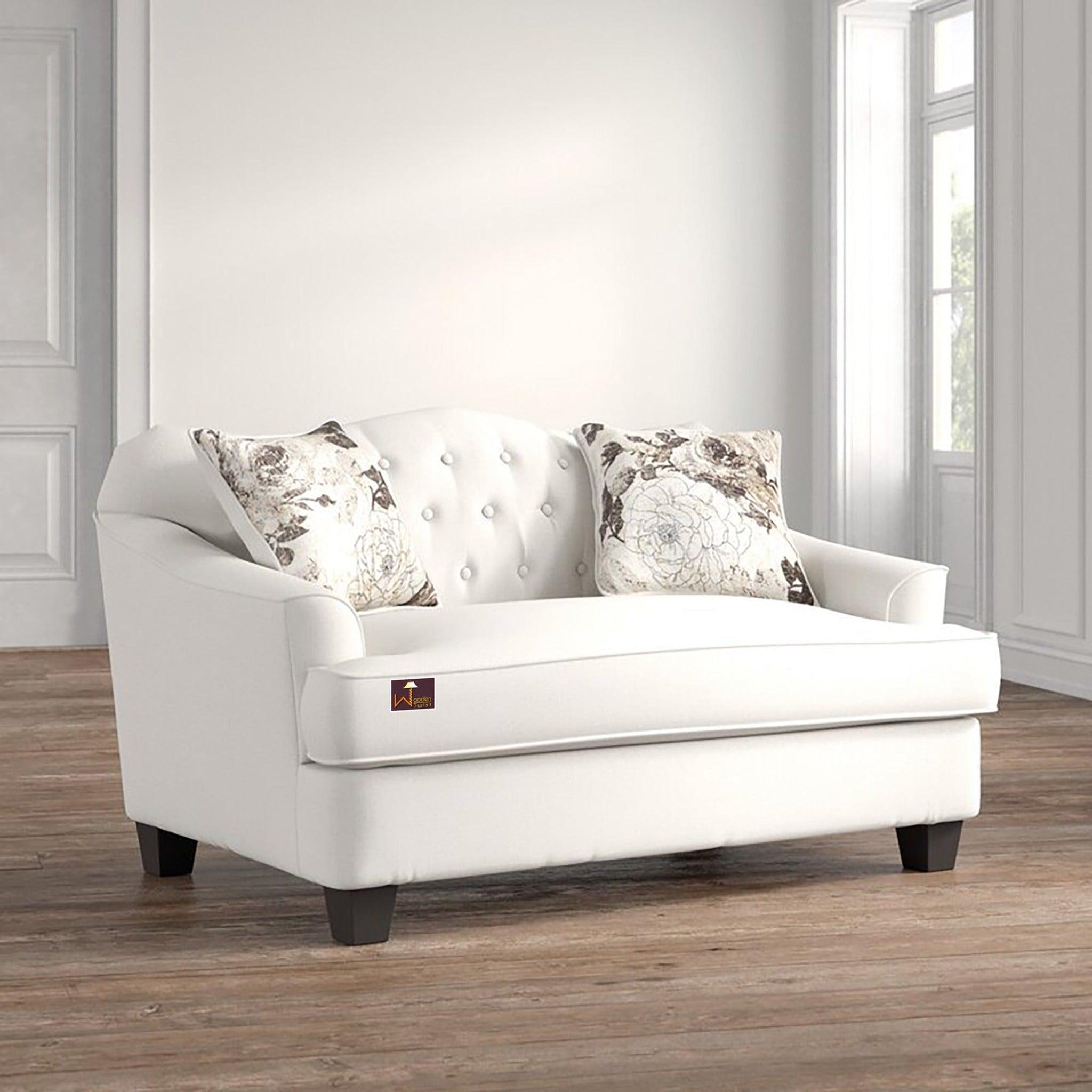 Wooden Recessed Arm Loveseat Sofa 2 Seater, Beige (Walnut Legs) - WoodenTwist