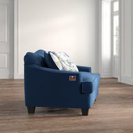 Wooden Recessed Arm Loveseat Sofa 2 Seater Blue (Walnut Legs) - WoodenTwist