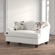 Wooden Recessed Arm Loveseat Sofa 2 Seater, Beige (Walnut Legs) - WoodenTwist