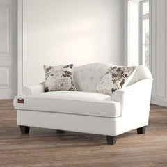 Wooden Recessed Arm Loveseat Sofa 2 Seater, Beige (Walnut Legs) - WoodenTwist