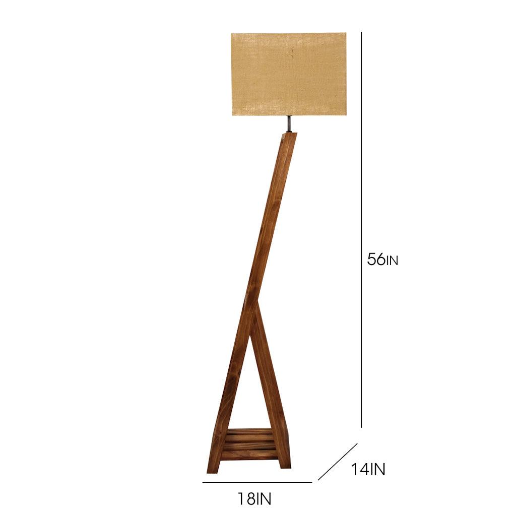 Bezalel Wooden Floor Lamp with Brown Base and Beige Fabric Lampshade - WoodenTwist