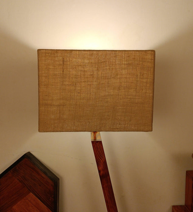 Bezalel Wooden Floor Lamp with Brown Base and Beige Fabric Lampshade - WoodenTwist