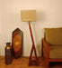 Bezalel Wooden Floor Lamp with Brown Base and Beige Fabric Lampshade - WoodenTwist