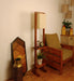Biped Wooden Floor Lamp with Brown Base and Beige Fabric Lampshade - WoodenTwist