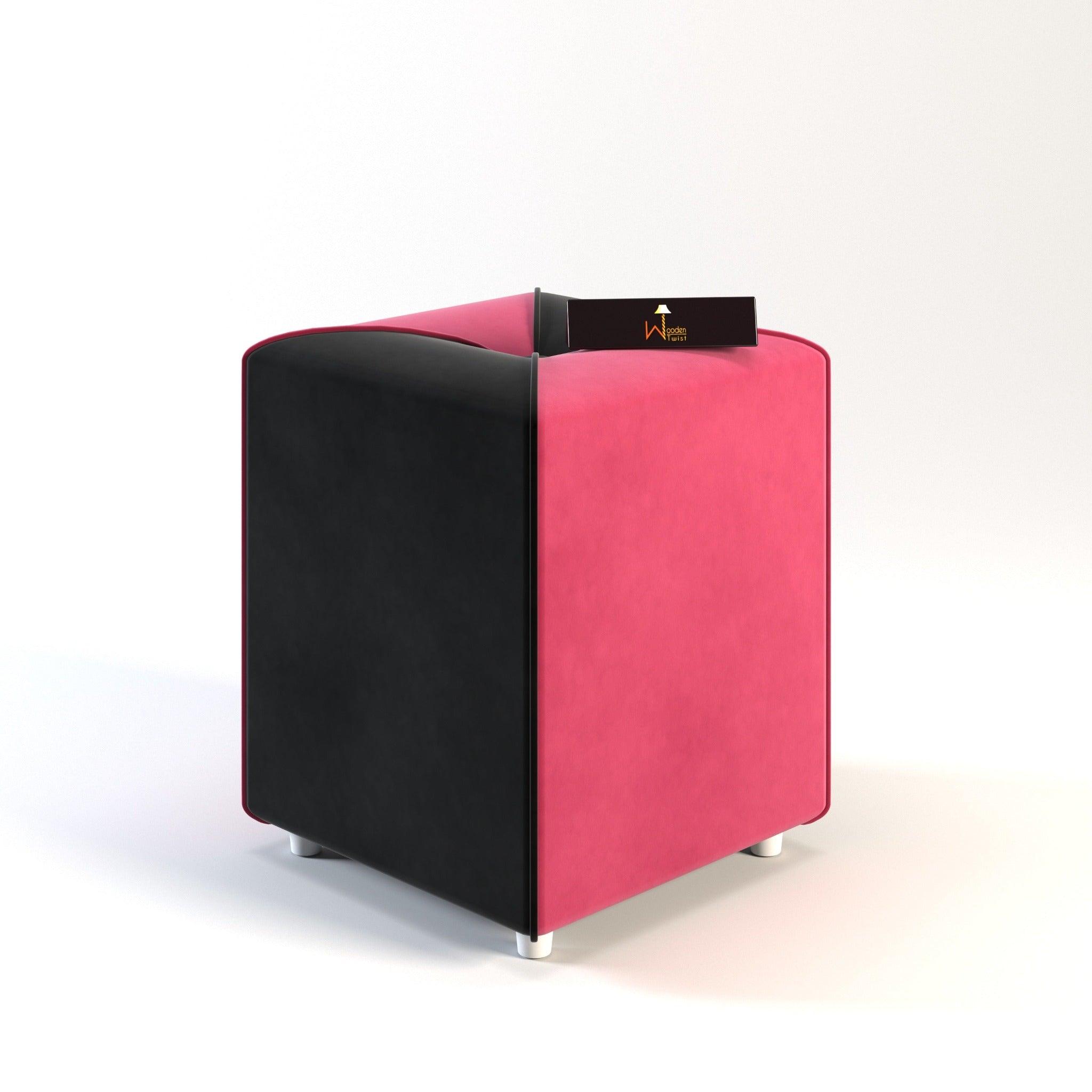 Wooden Cuboid Shape Stool (Pink & Black) - WoodenTwist