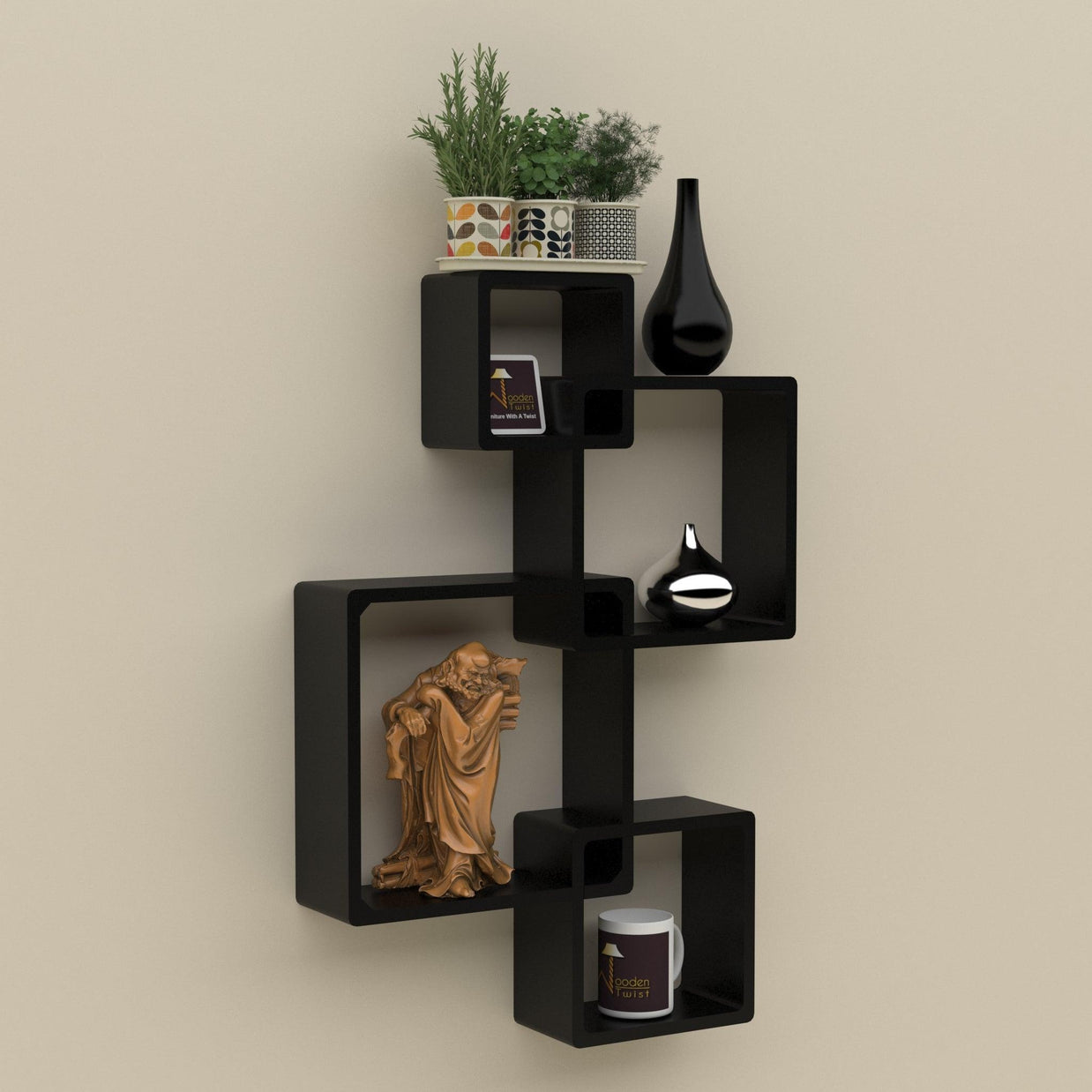 Rafuf Intersecting Floating Wall Shelves Set of 4 in Black