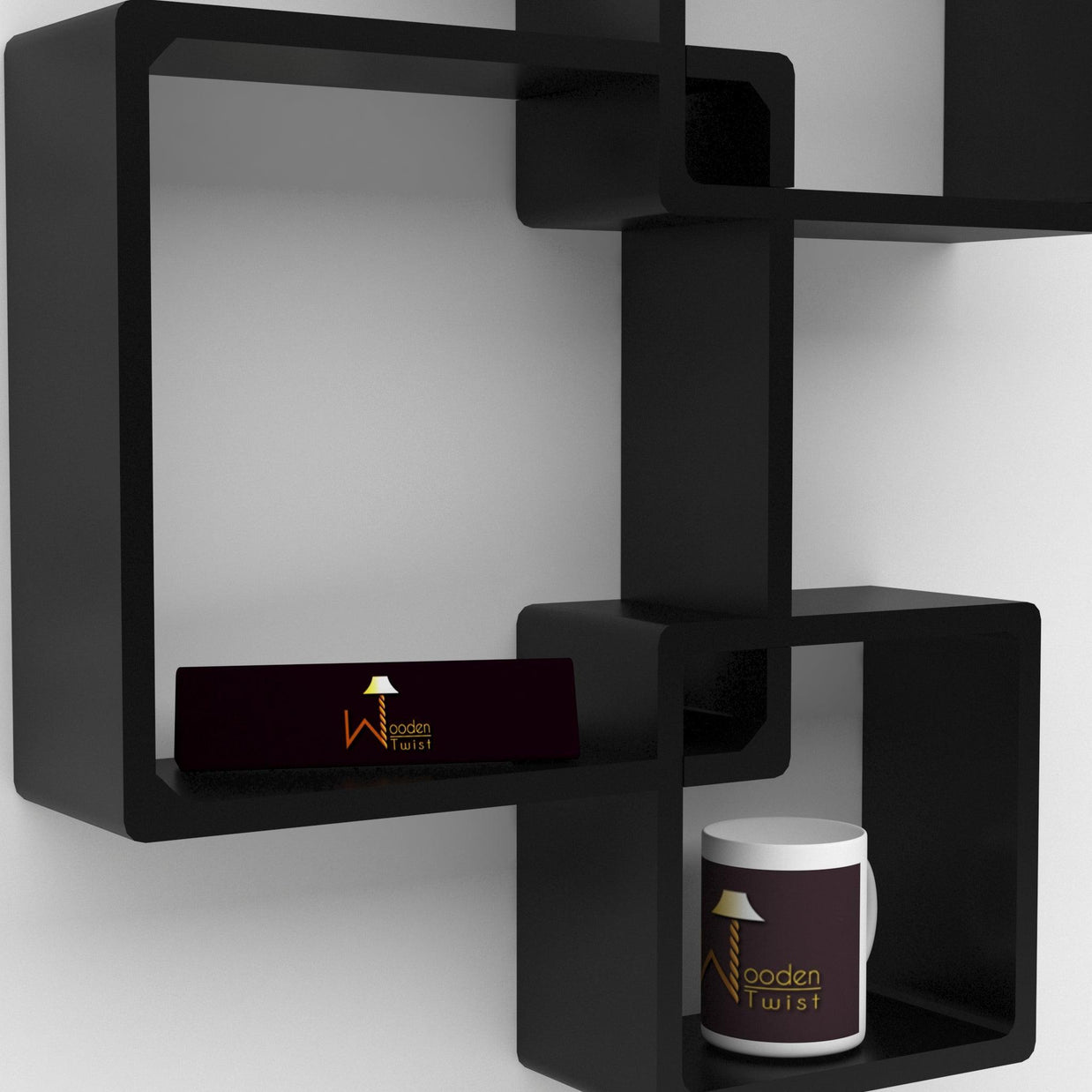 Rafuf Intersecting Floating Wall Shelves in Black, front view
