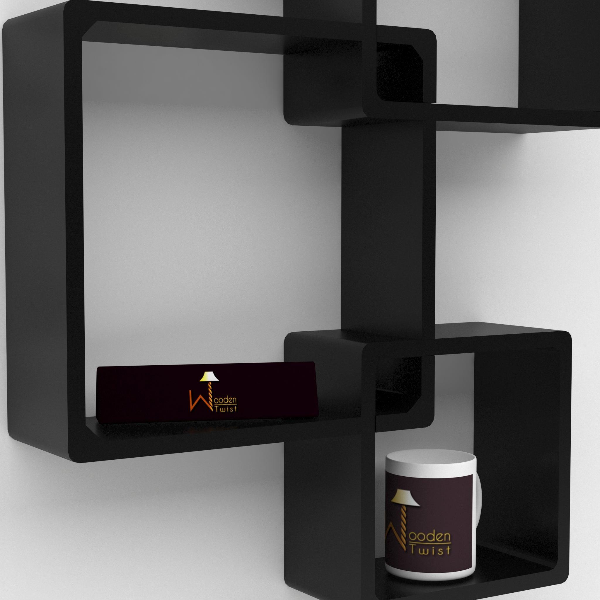 Rafuf Intersecting Floating Wall Shelves in Black, front view
