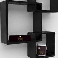 Rafuf Intersecting Floating Wall Shelves in Black, front view