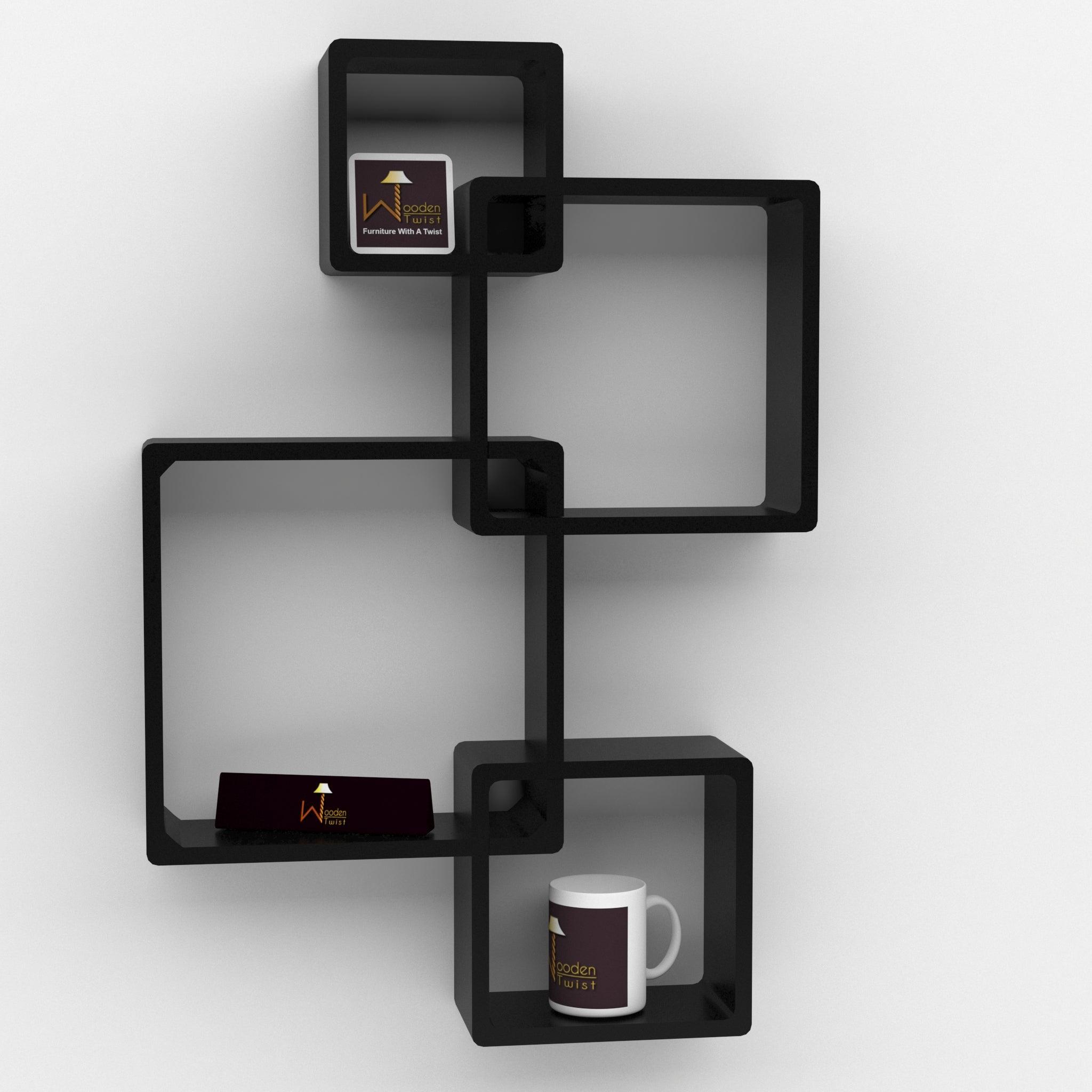 Rafuf Intersecting Floating Wall Shelves in Black, angled view