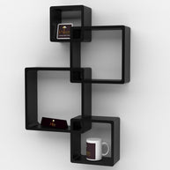 Rafuf Intersecting Floating Wall Shelves in Black holding books