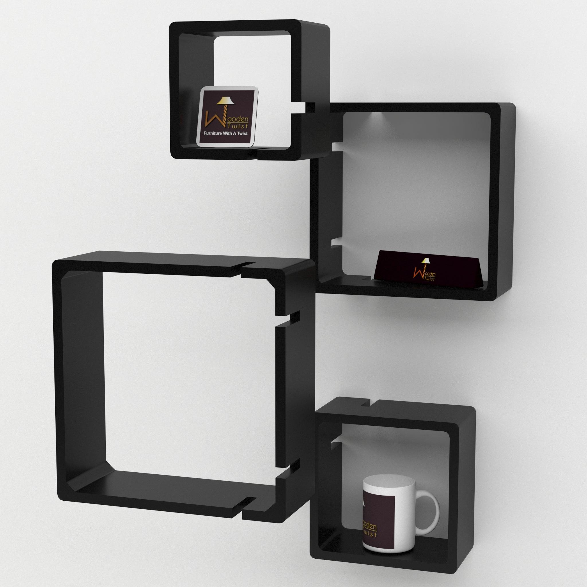 Rafuf Intersecting Floating Wall Shelves in Black, close up detail
