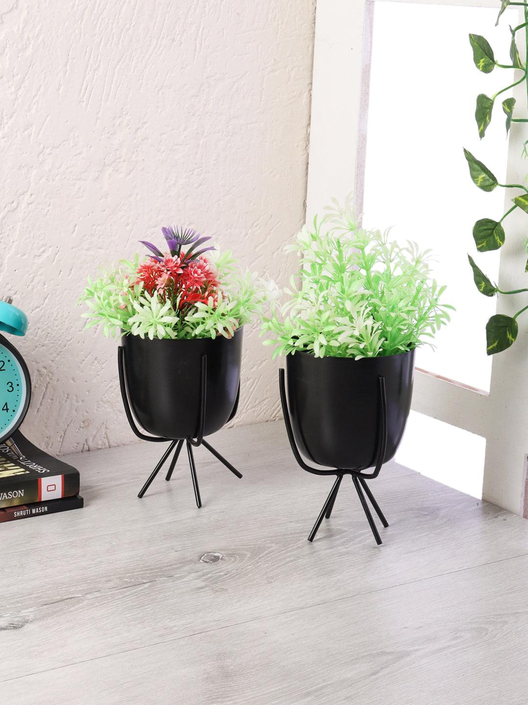 Black Metal Planter with Stand (Set of 2) - WoodenTwist