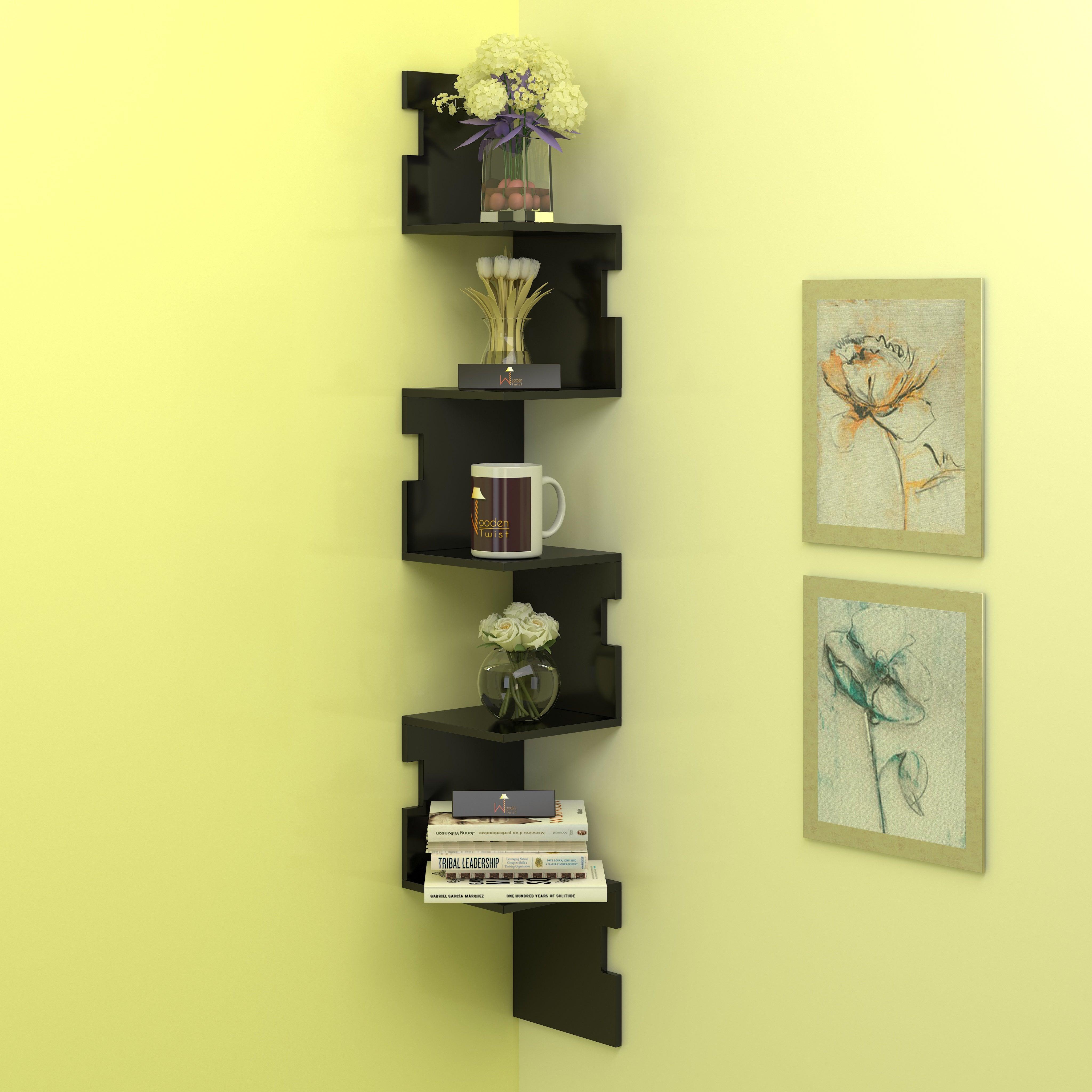 Zig Zag Alzak Floating Corner Shelves - WoodenTwist