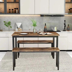 4 - Person Breakfast Nook Dining Table Set with Bench (Metal Legs) - WoodenTwist