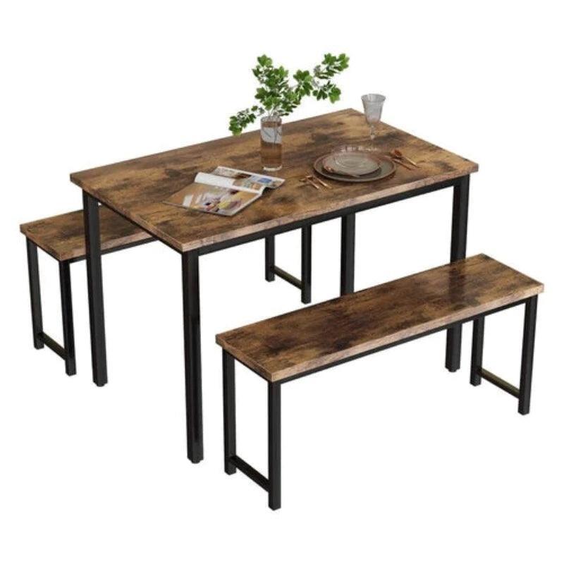 4 - Person Breakfast Nook Dining Table Set with Bench (Metal Legs) - WoodenTwist