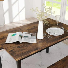 4 - Person Breakfast Nook Dining Table Set with Bench (Metal Legs) - WoodenTwist