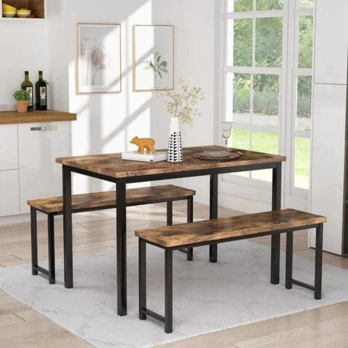 4 - Person Breakfast Nook Dining Table Set with Bench (Metal Legs) - WoodenTwist