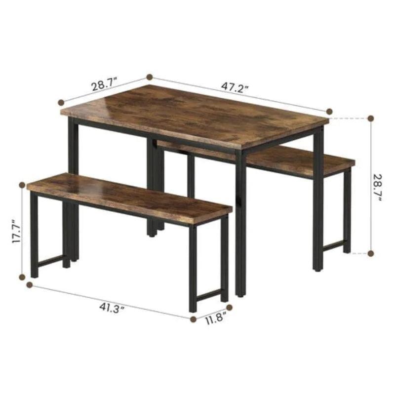 4 - Person Breakfast Nook Dining Table Set with Bench (Metal Legs) - WoodenTwist