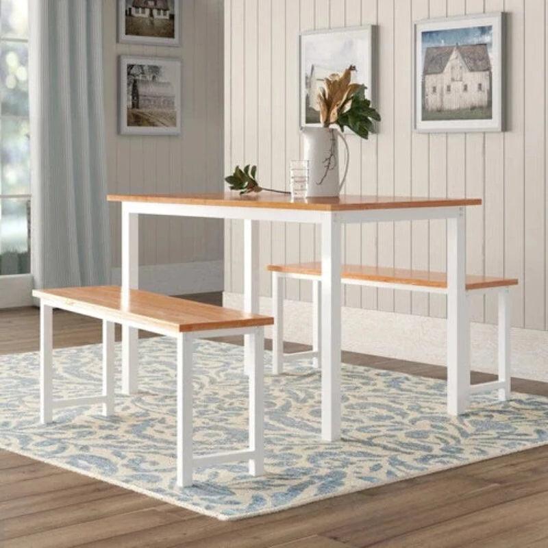 4 - Person Breakfast Nook Dining Table Set with Bench (Metal Legs) - WoodenTwist