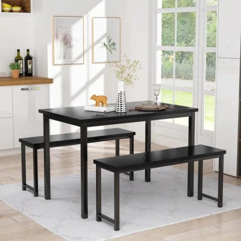 4 - Person Breakfast Nook Dining Table Set with Bench (Metal Legs) - WoodenTwist