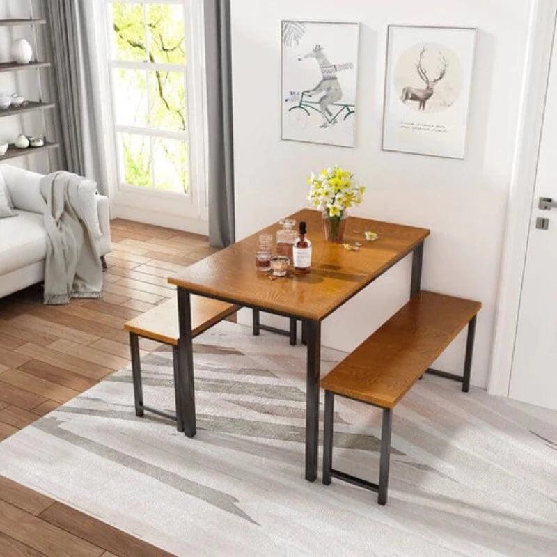 4 - Person Breakfast Nook Dining Table Set with Bench (Metal Legs) - WoodenTwist