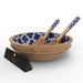Wooden Bowl for Salad, Fruits, Cereal or Pasta, with 1 Spoon And 1 Fork (Blue & White) - WoodenTwist