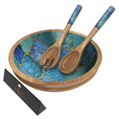 Wooden Bowl for Salad, Fruits, Cereal or Pasta, with 1 Spoon And 1 Fork - WoodenTwist