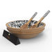 Wooden Bowl for Salad, Fruits, Cereal or Pasta, with 1 Spoon And 1 Fork (Black & White) - WoodenTwist