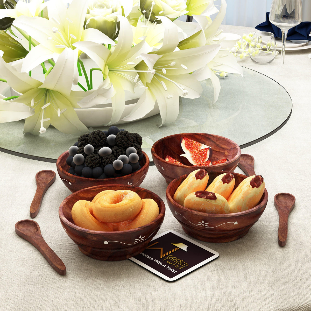 Flaky Leaf Design Sheesham Wood Bowls