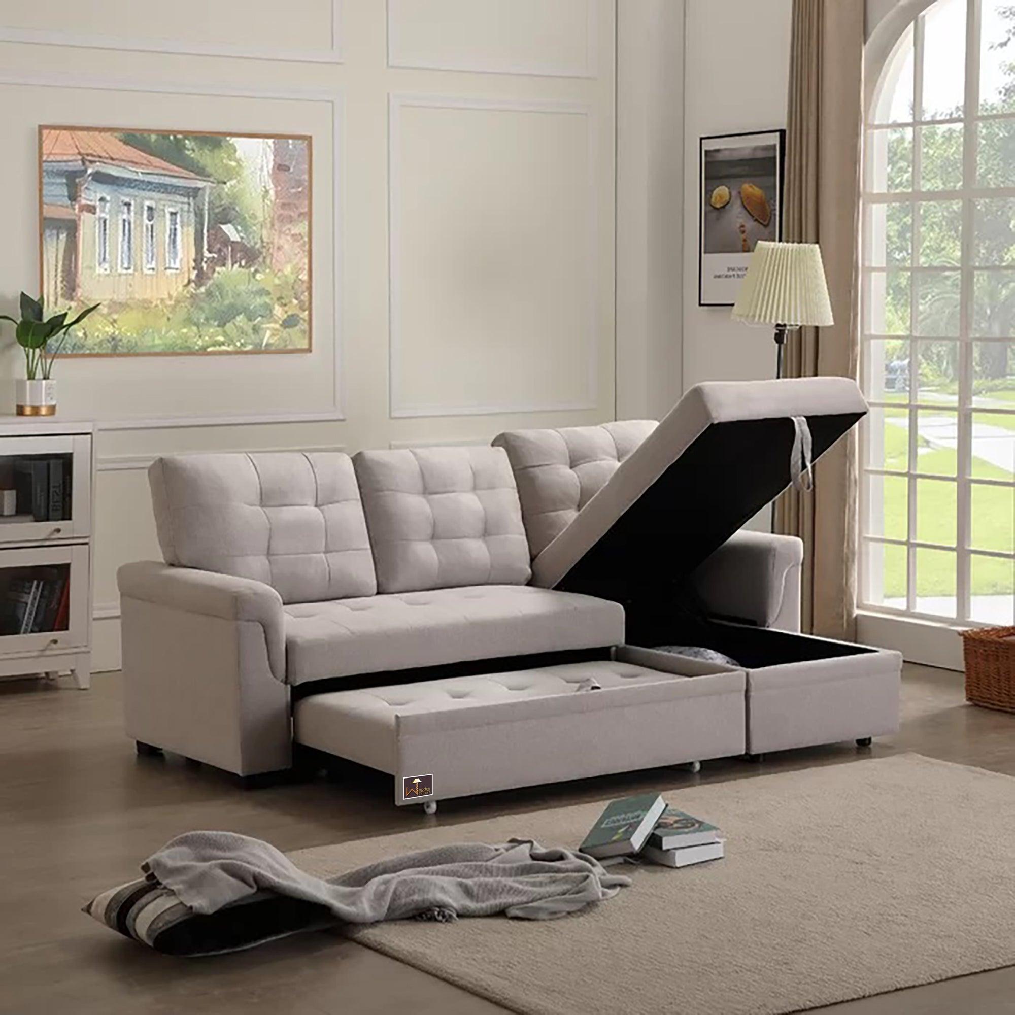 Modern 5 Seater L-Shape Sofa Cum Bed with Comfort Cushion RHS - WoodenTwist