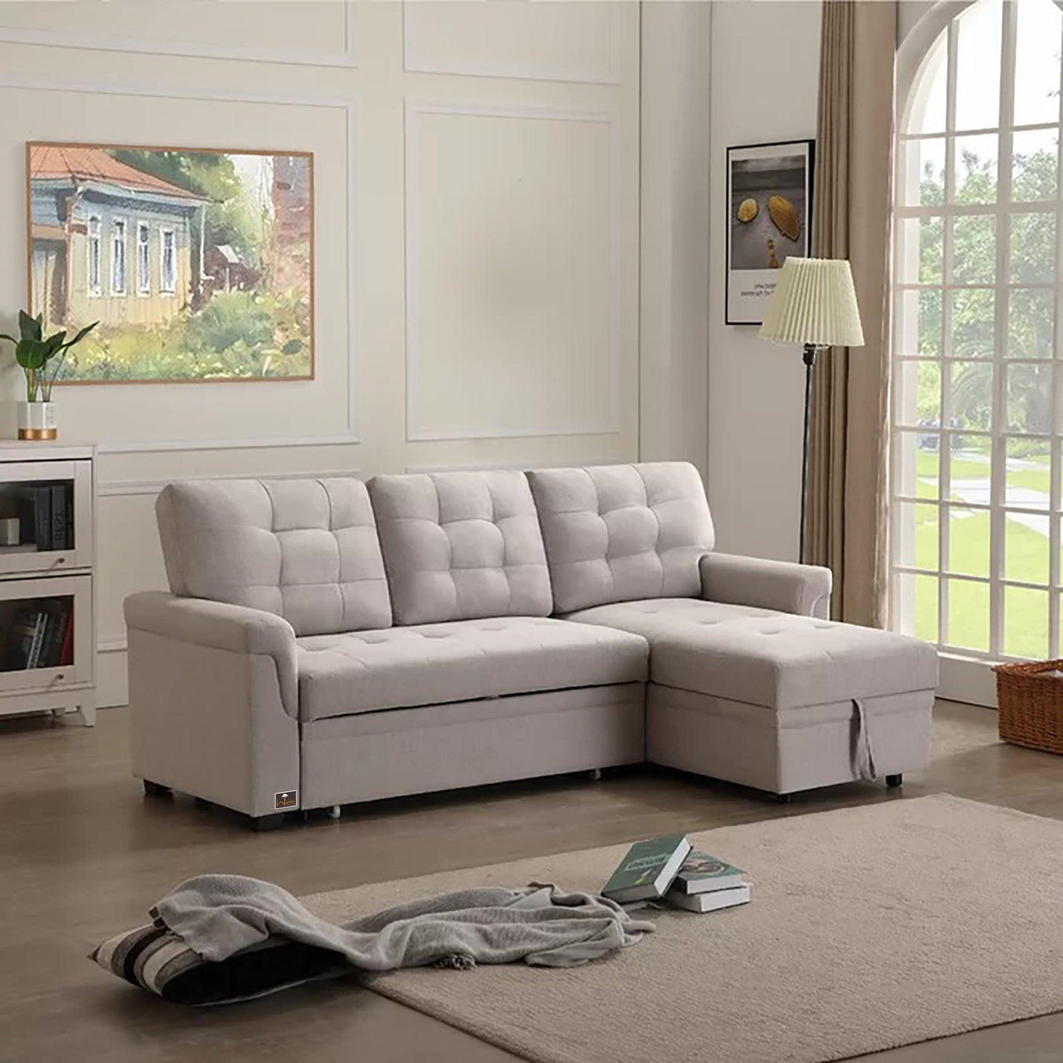 Modern 5 Seater L-Shape Sofa Cum Bed with Comfort Cushion RHS - WoodenTwist