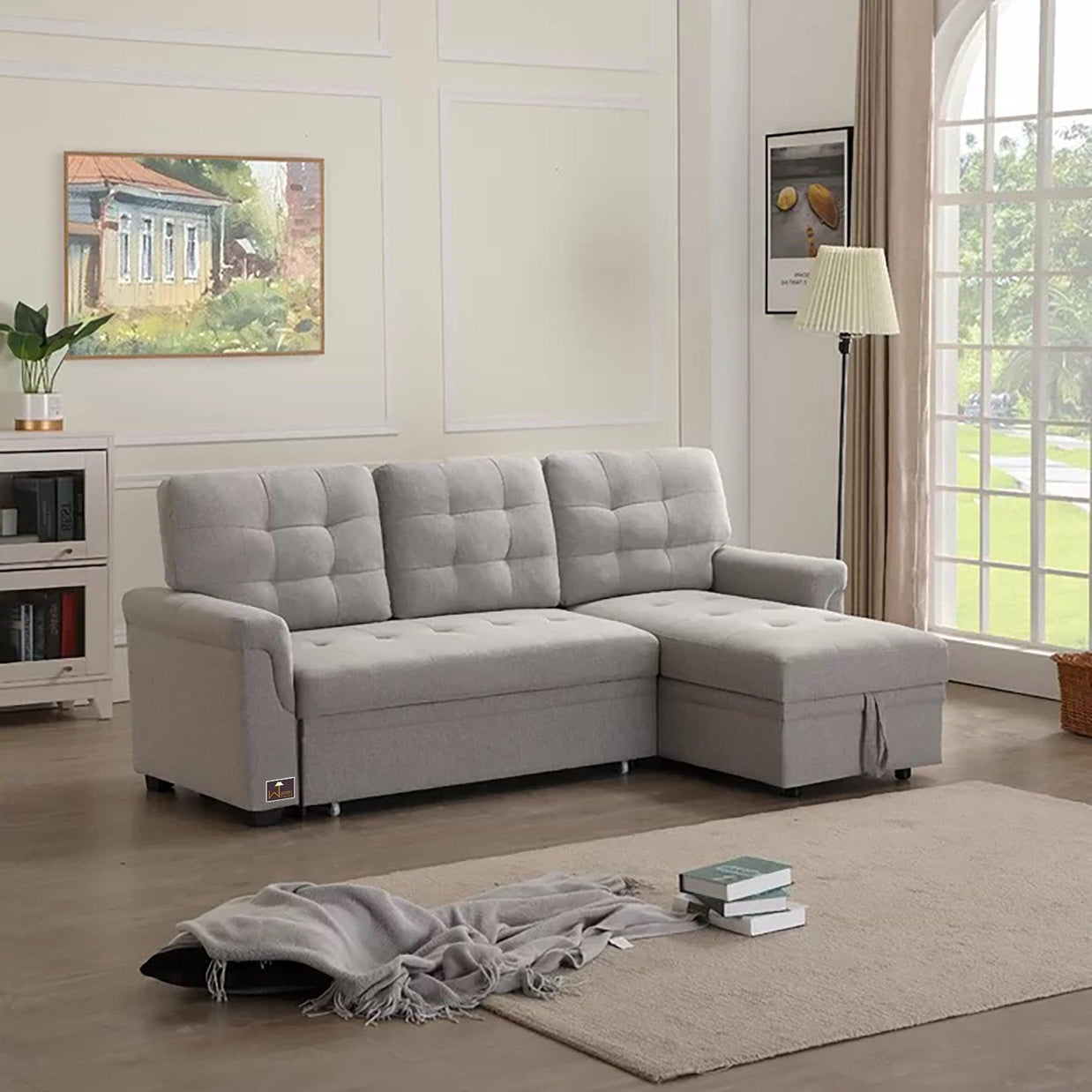 Modern 5 Seater L-Shape Sofa Cum Bed with Comfort Cushion RHS - WoodenTwist