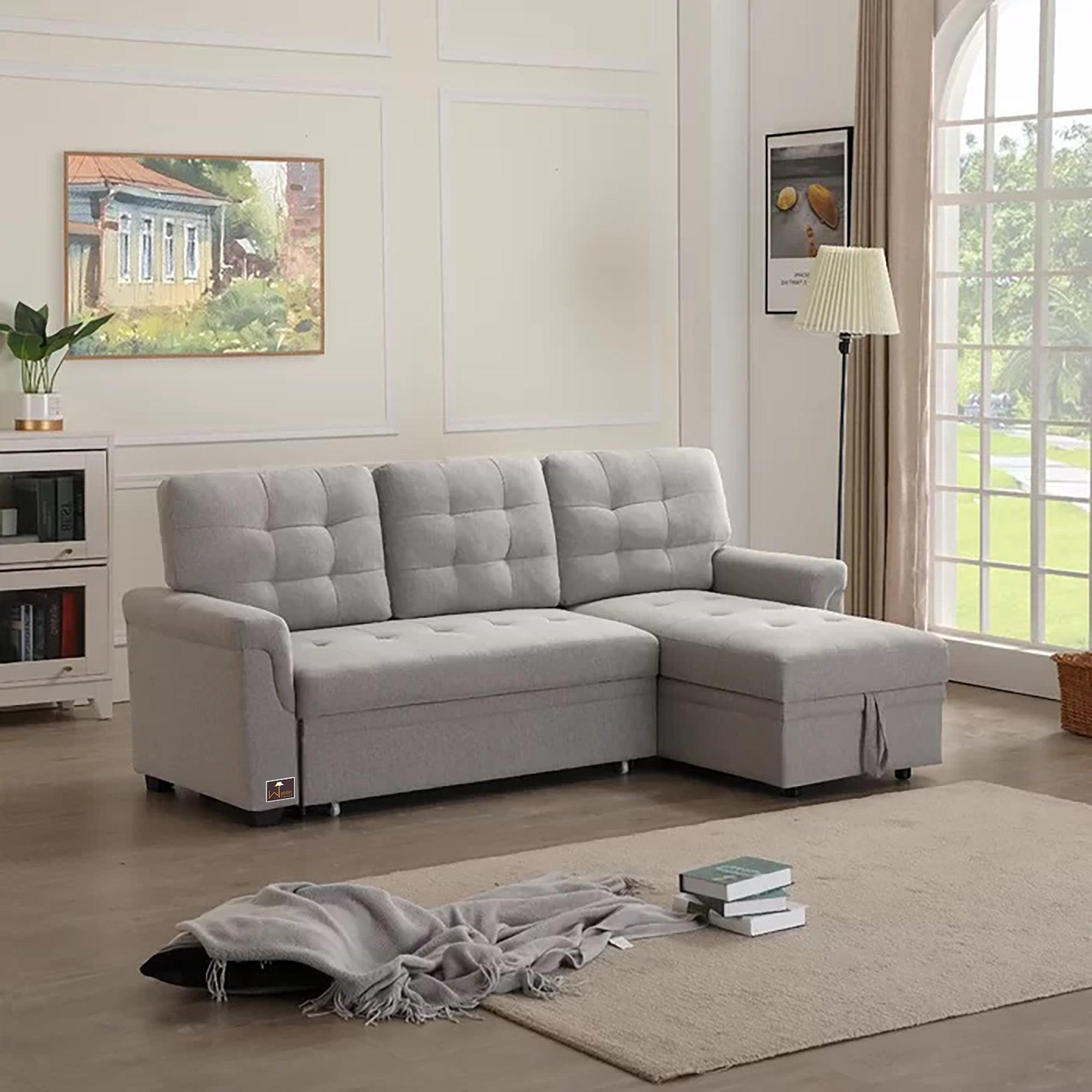 Modern 5 Seater L-Shape Sofa Cum Bed with Comfort Cushion RHS - WoodenTwist