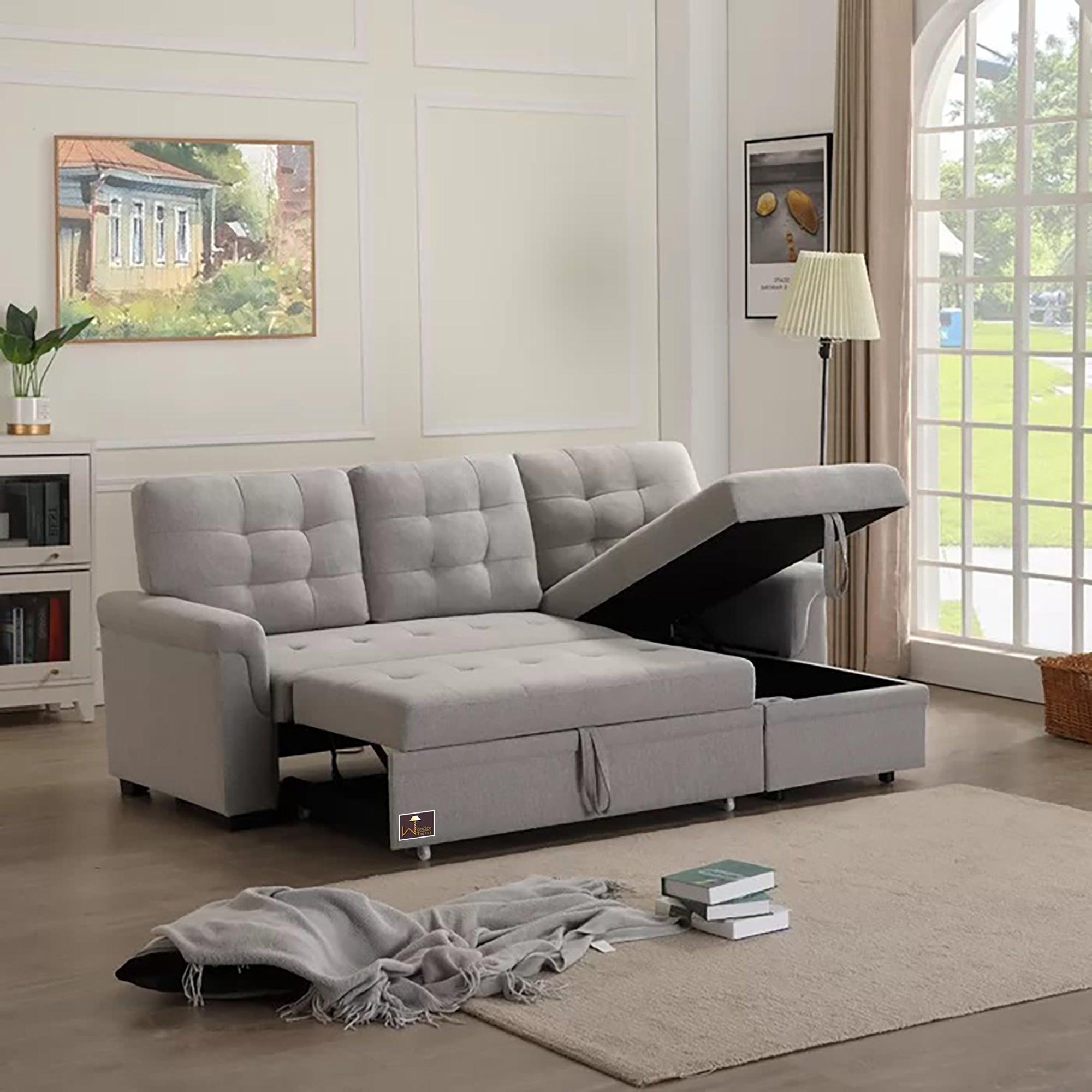 Modern 5 Seater L-Shape Sofa Cum Bed with Comfort Cushion RHS - WoodenTwist