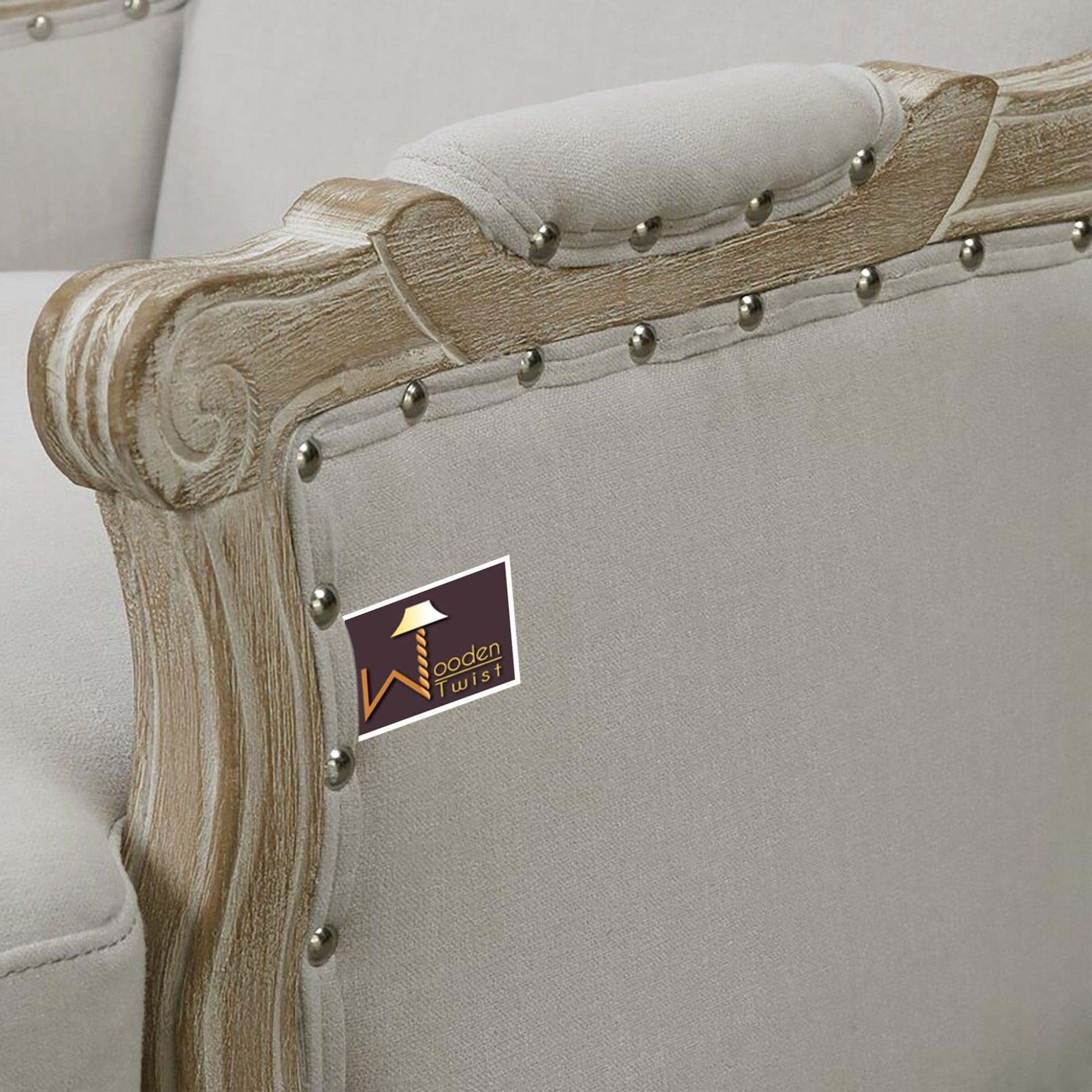 Wooden Bransford Arm Chair (Taupe Polyester) - WoodenTwist