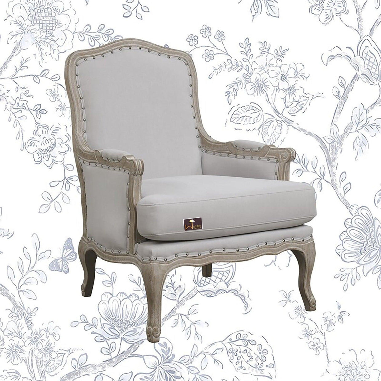 Wooden Bransford Arm Chair (Taupe Polyester) - WoodenTwist