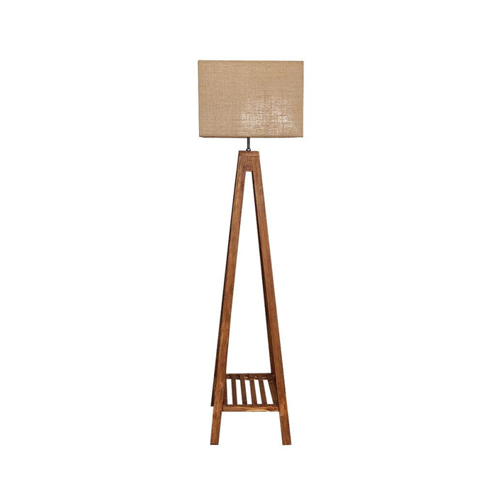 Brielle Wooden Floor Lamp with Brown Base and Beige Fabric Lampshade - WoodenTwist