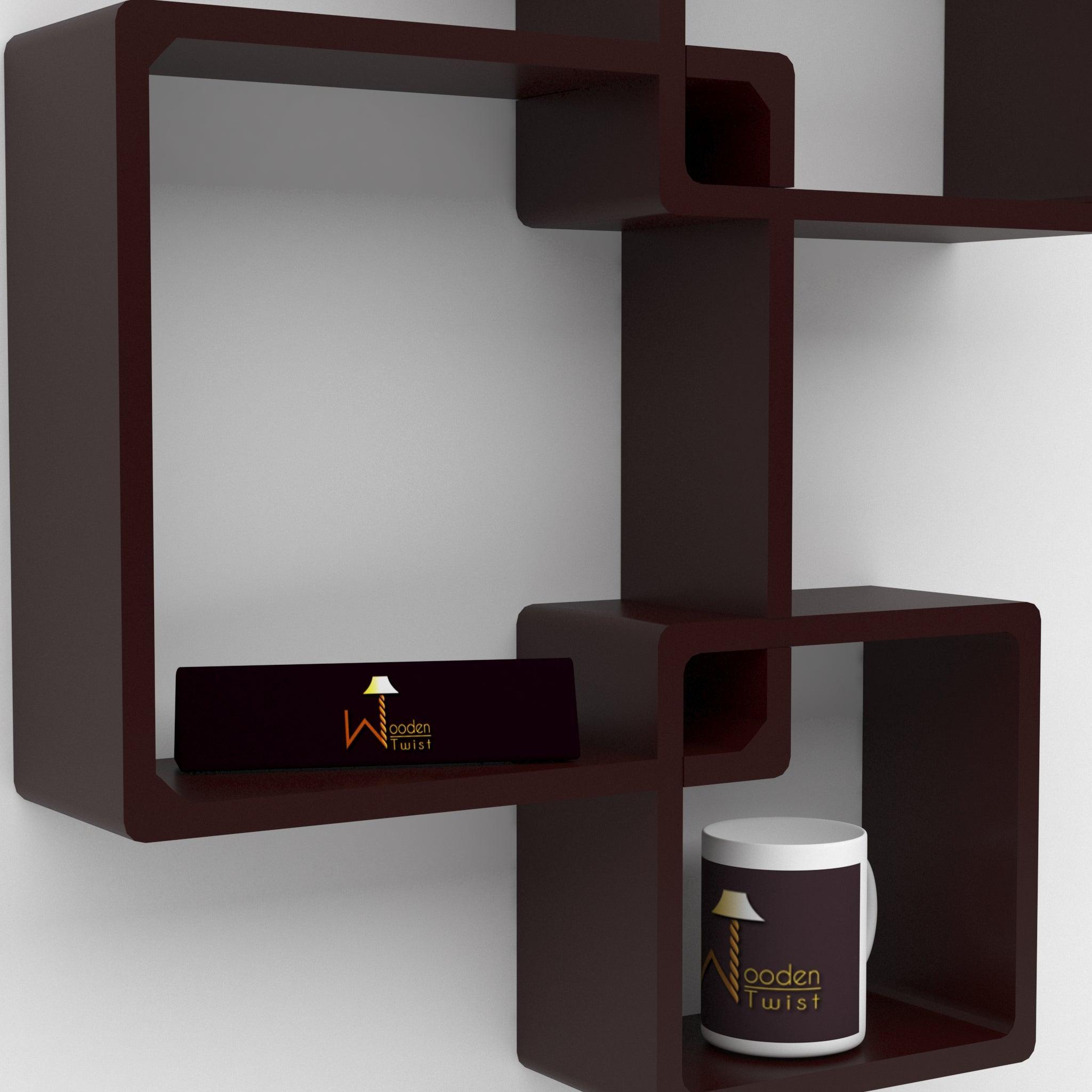 Rafuf Intersecting Floating Wall Shelves in Brown, front view