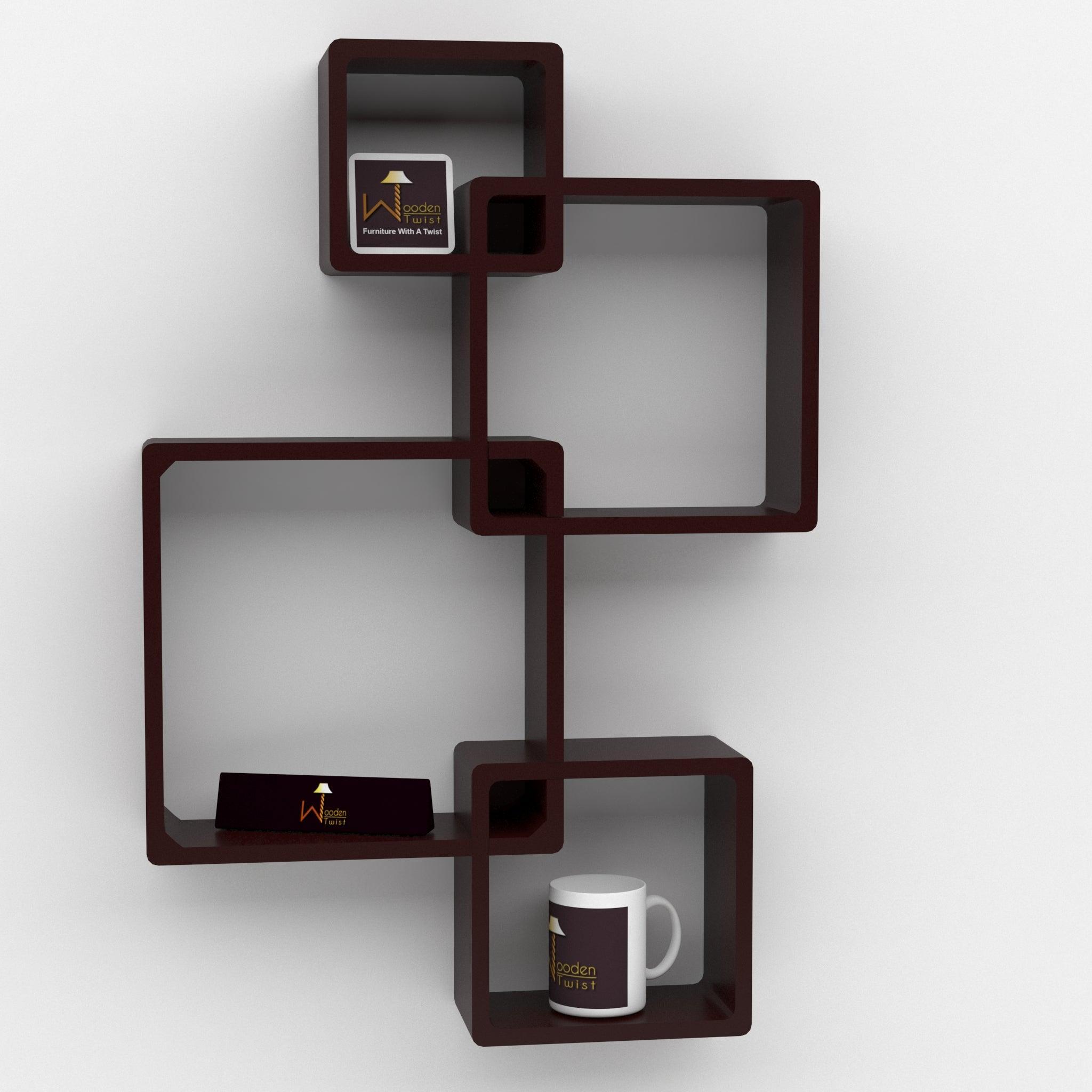 Rafuf Intersecting Floating Wall Shelves in Brown, angled view