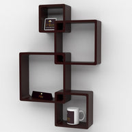 Rafuf Intersecting Floating Wall Shelves in Brown holding decor