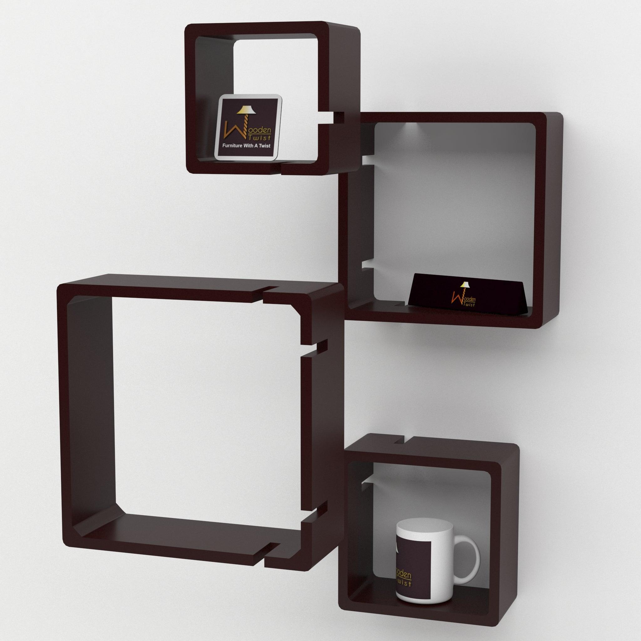 Rafuf Intersecting Floating Wall Shelves in Brown, close up of shelf compartments