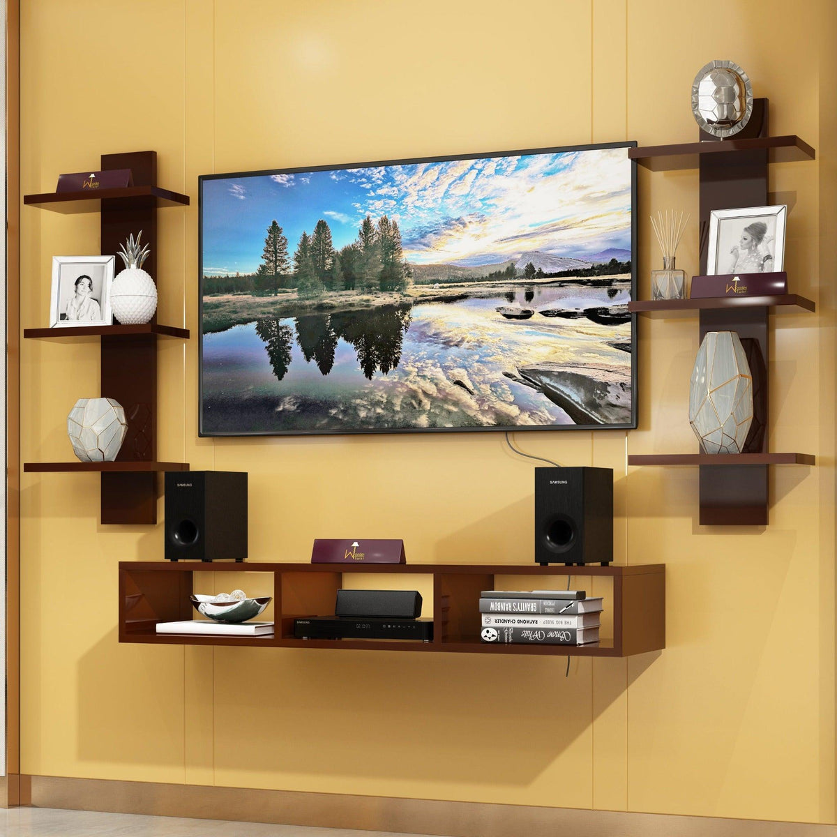 Wooden Wall Mounted TV Unit, Cabinet, with TV Stand Unit Wall Shelf for Living Room - WoodenTwist