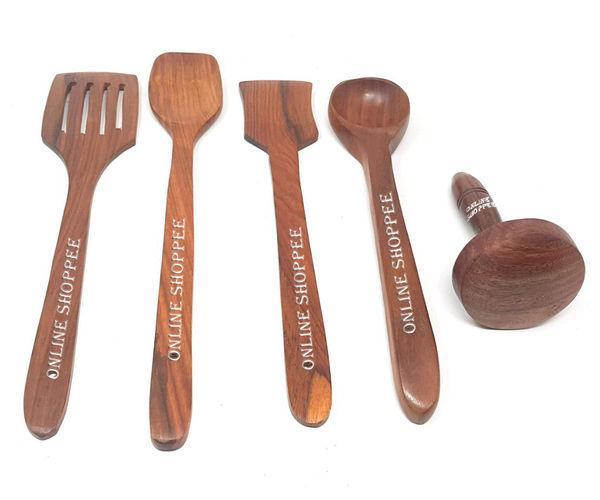 Sheesham wood cooking spoons laid out