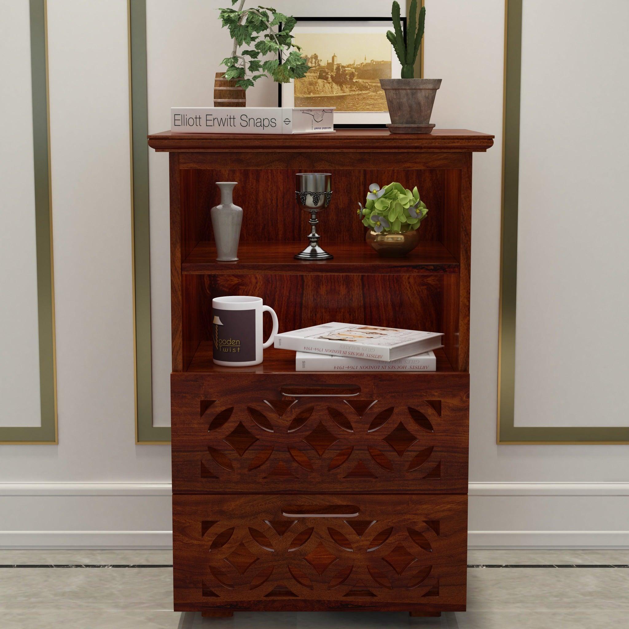 Mango Wood Bed Side Table Cabinet with 2 Drawer for Bed Room - WoodenTwist