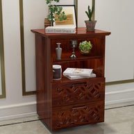 Mango Wood Bed Side Table Cabinet with 2 Drawer for Bed Room - WoodenTwist