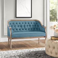 Wooden Flared Arm Loveseat Bench for Living Room Comfort for Backrest (2 Seater, Blue) - WoodenTwist